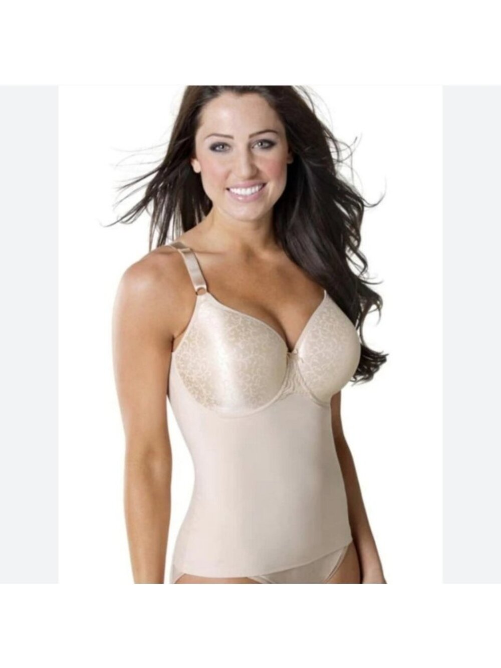 Shapeez Tankee Long Beige Shapewear Bra Tank Top Lingerie Large D Cup Cami